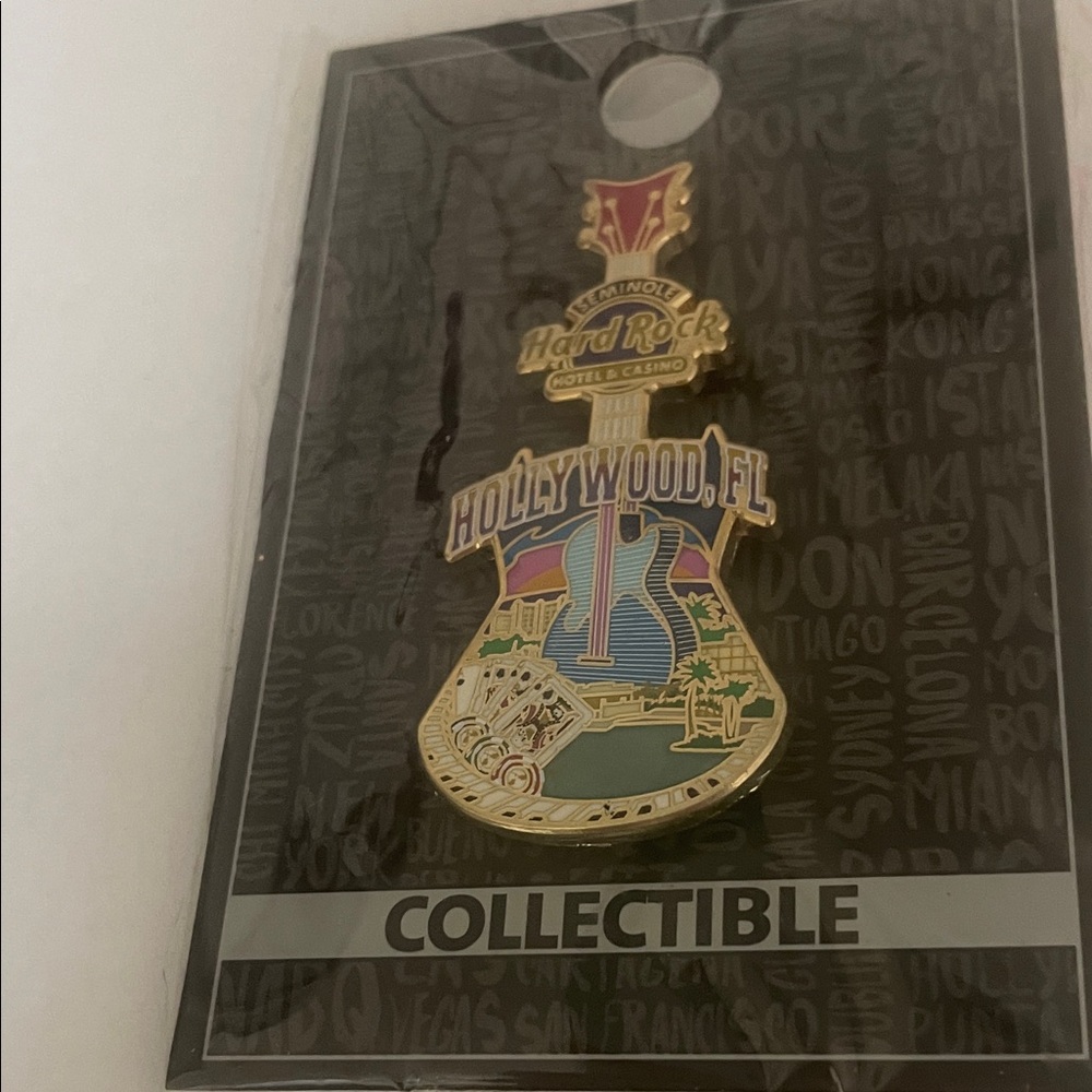 Hard Rock Hollywood, FL Guitar Enamel Brooch - Gold & Multicolor